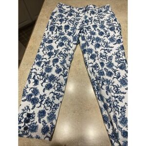 Charter Club Pants Classic Fit 10 Crop Button At Ankle Blue/white 552